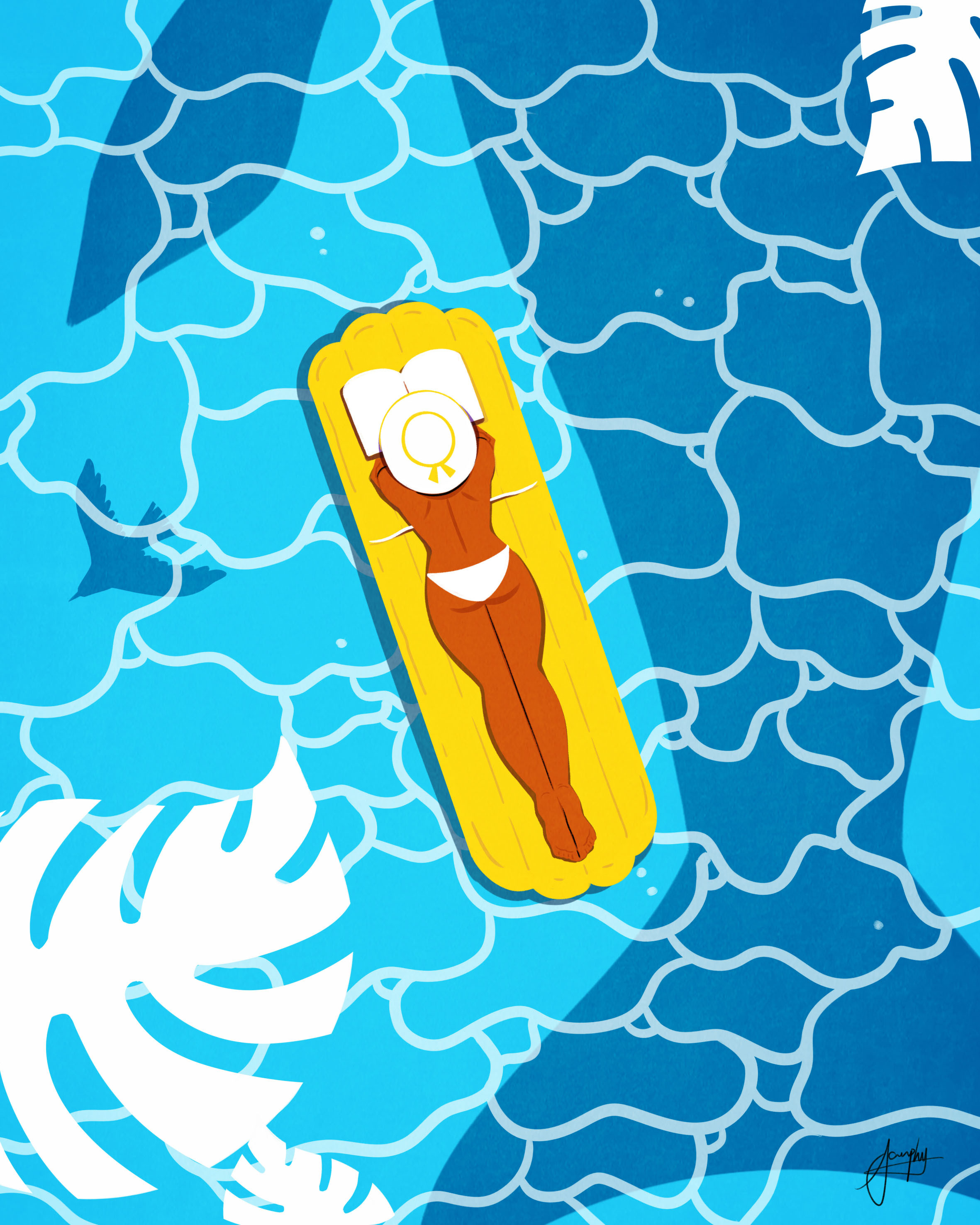 illustration Détente estival sur matelas gonflable au bord de piscine